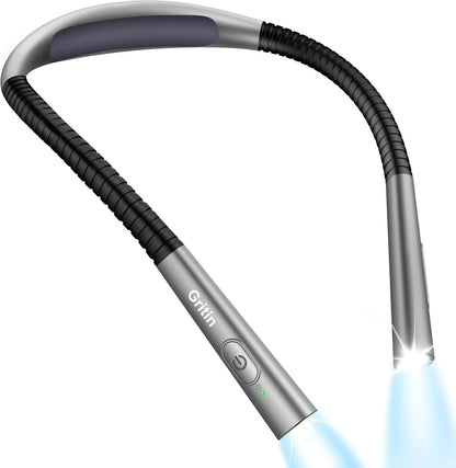 Gritin Book Light, Eye Caring 4-Color&5-Brightness Neck Light Reading Light | Stepless Dimming, 30-min Timer, 80+ Hrs Runtime, Bendable Round Neck Design, Lightweight for Reading, Knitting, Repairing
