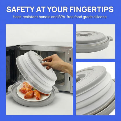 Microwave Cover for Food, 10.2 Inch Microwave Splatter Cover with Anti-Scald Tray, Collapsible Vented Microwave Plate Cover, BPA-Free Food Lid with Handles for Compact Microwaves