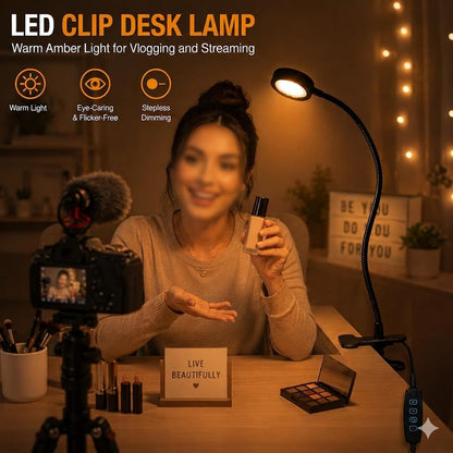 USB Clip-On Lamp, Eye Caring Dimmable Reading Light (Warm+Cool White, 8W) | Dimmable, Inline Switch, 1M Timer, USB 5V Port, 3000K+6000K, 81inch Long Cable, Flexible Gooseneck, Metal Head and Clip