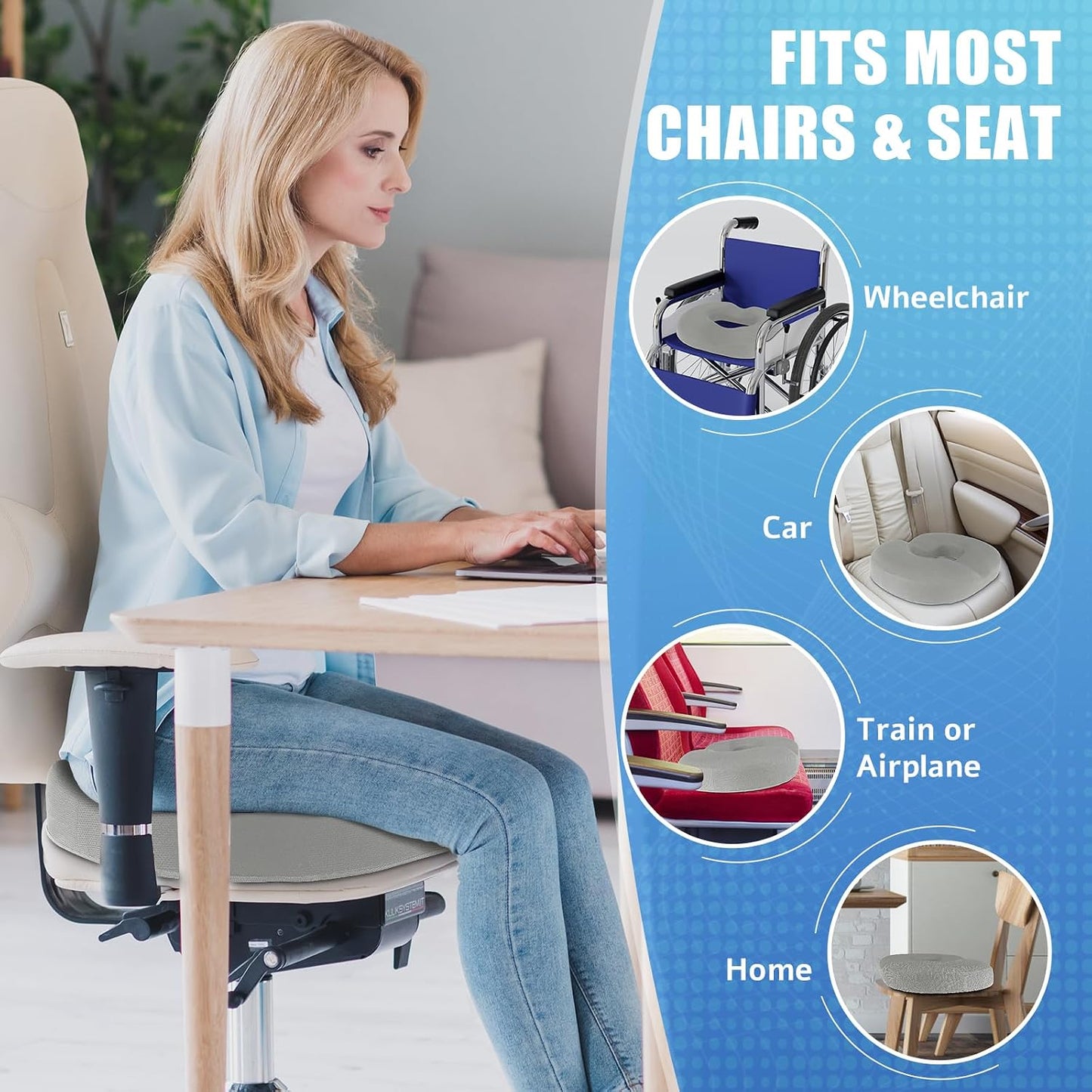 BlissTrends Donut Pillow Seat Cushion, Memory Foam Lifting Cushions(Black) | Donut Chair Cushions for Postpartum Pregnancy & Hemorrhoids,Tailbone Pain Relief Cushion for Office&Home Chairs