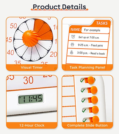 3-in-1 Visual ADHD Timer for Kids & Adults with Planning Board | Task Timer, Chore Chart & Visual Schedule Planner, Autism & ADHD Tools with Checklist for Homeschool Supplies, Home, School