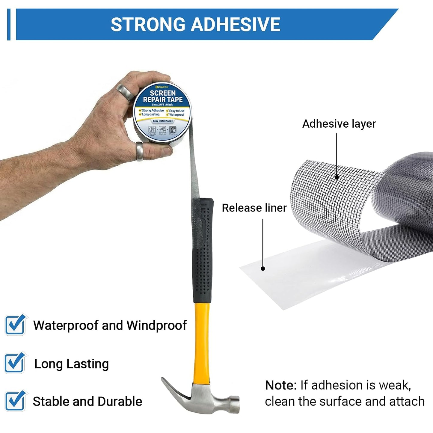 5in x 24FT Grey Window Screen Repair Tape - Extra Wide Fiberglass Mesh Screen Patch Kit for Large Tears & Holes - Heavy Duty Self-Adhesive Waterproof Fix for Windows, Doors, Patios & RVs