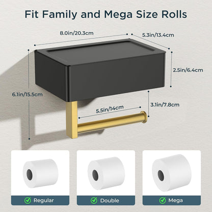 FORIOUS Toilet Paper Holder with Shelf, Wall-Mounted Modern Wipes Dispenser | Brushed Nickel | Toilet Paper Holder with Storage for Bathroom | Fits Wipes, Sanitary Napkin, Tampon | 8.0"x5.3" Large Shelf