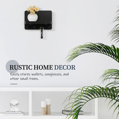 Nekon Key Holder for Wall with Shelf, Pine Wooden Key Hanger, Black | Small Wall Mounted Key Holder with 4 Hooks, Farmhouse Wall Organizer for Home Entryway & Apartment