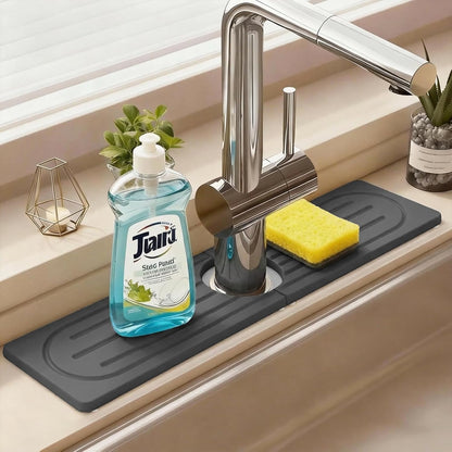 24 Inch Kitchen Sink Splash Guard, Sink Splash Guard Behind Faucet, Silicone Faucet Handle Drip Catcher Tray Mat for Kitchen, Bathroom Counter, Dark Gray, 23.6" x 4"