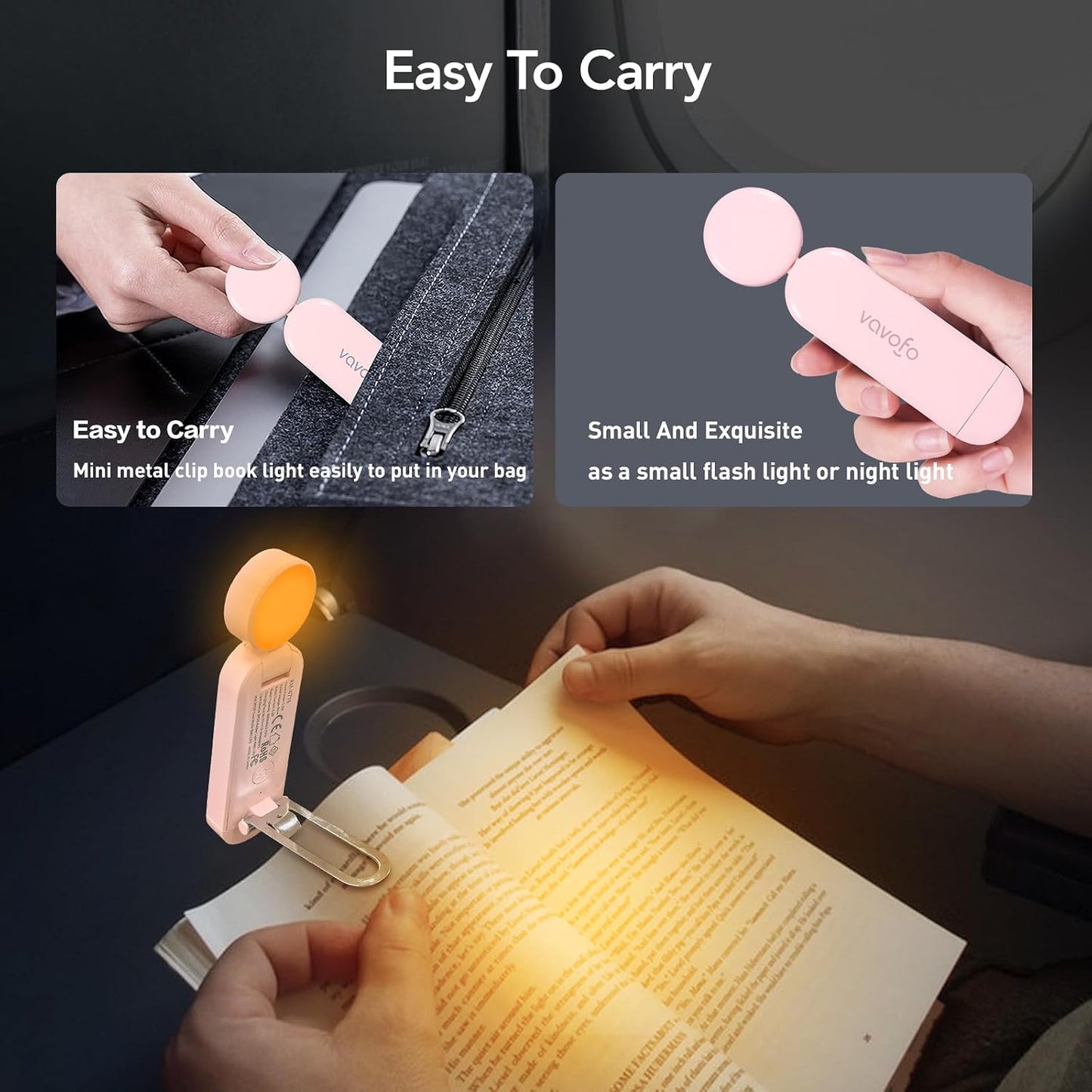 VAVOFO USB Rechargeable Bookmark Reading Light, Blue Light Blocking Amber LEDs for Bedtime Reading - Clip On, 9 Lighting Modes