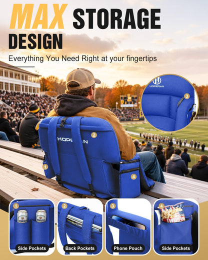HOPERAN 25in Heated Stadium Seats for Bleachers, 4.3" Extra Thick, Pink | Super Soft Sofa-Style, Independent Seat&Back 3 Level Heat (NO Battery), 6 Recliner, Anti-Slip, Side Pockets, Backpack Straps
