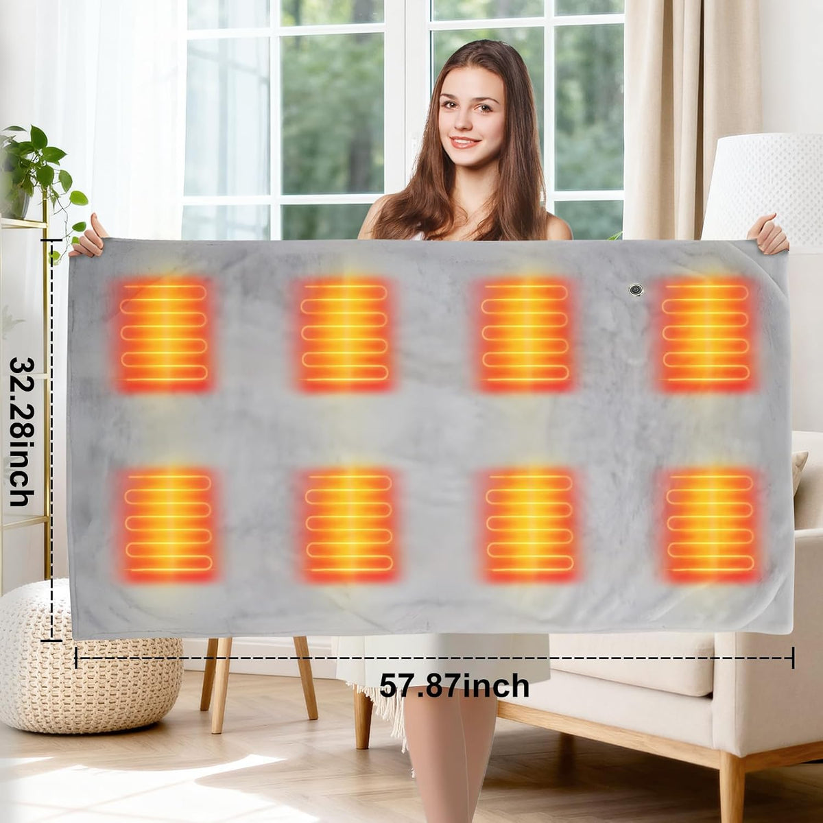 USB Electric Heated Shawl,Portable Cordless Heated Throw Blanket,3 Heat Settings,Heated Shawl Poncho Wrap Blanket with Zipper,for Outdoor,Car,Travel,Camping,Machine Washable(Battery Not Included)