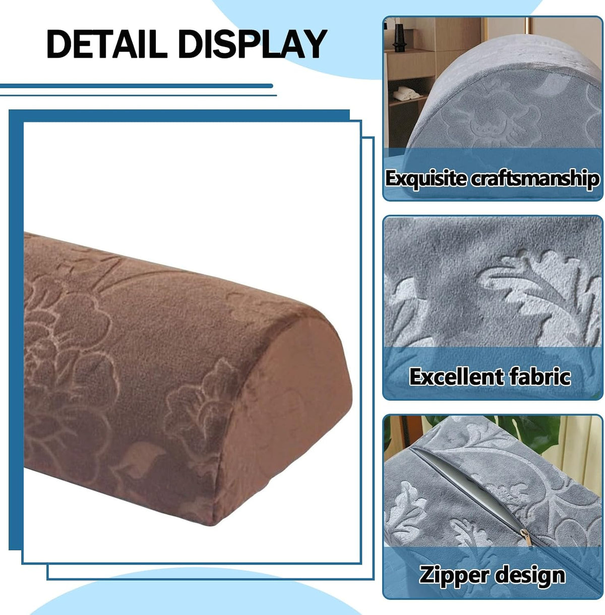 Half Moon Bolster Pillow for Legs, Knees, Lower Back and Head, Lumbar Support Pillow for Bed, Sleeping | Semi Roll for Ankle and Foot Comfort - Machine Washable Cover(@10,42x18x10cm/16.5x7x4in)