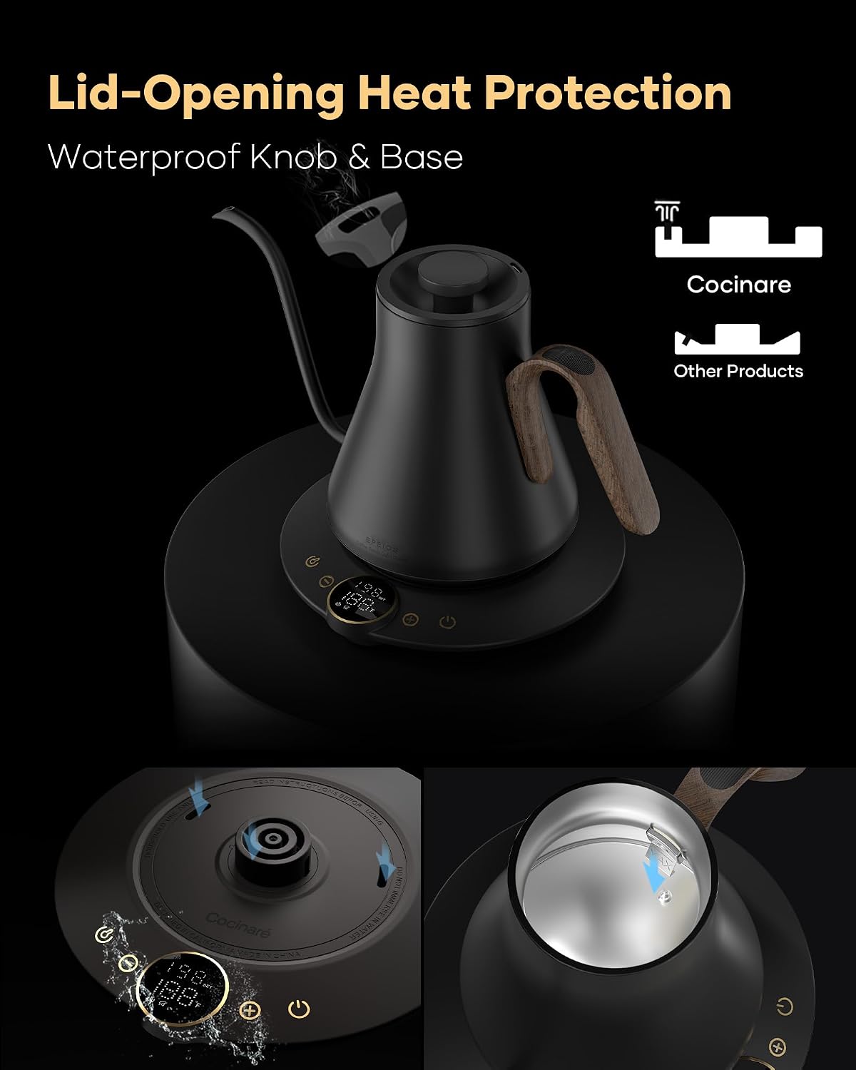 Cocinare FLOW B9 Gooseneck Electric Kettle ±1°F Temperature Control