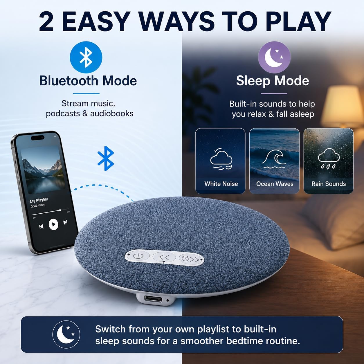 Pillow Speaker for Sleeping, 2026 Mini Bluetooth Pillow Speakers, Ultra-Thin Under Pillow Speaker with White Noise Machine Timer, Wireless Sleep Aid for Stereo Bass, Sleep Music