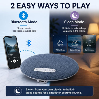 Pillow Speaker for Sleeping, 2026 Mini Bluetooth Pillow Speakers, Ultra-Thin Under Pillow Speaker with White Noise Machine Timer, Wireless Sleep Aid for Stereo Bass, Sleep Music