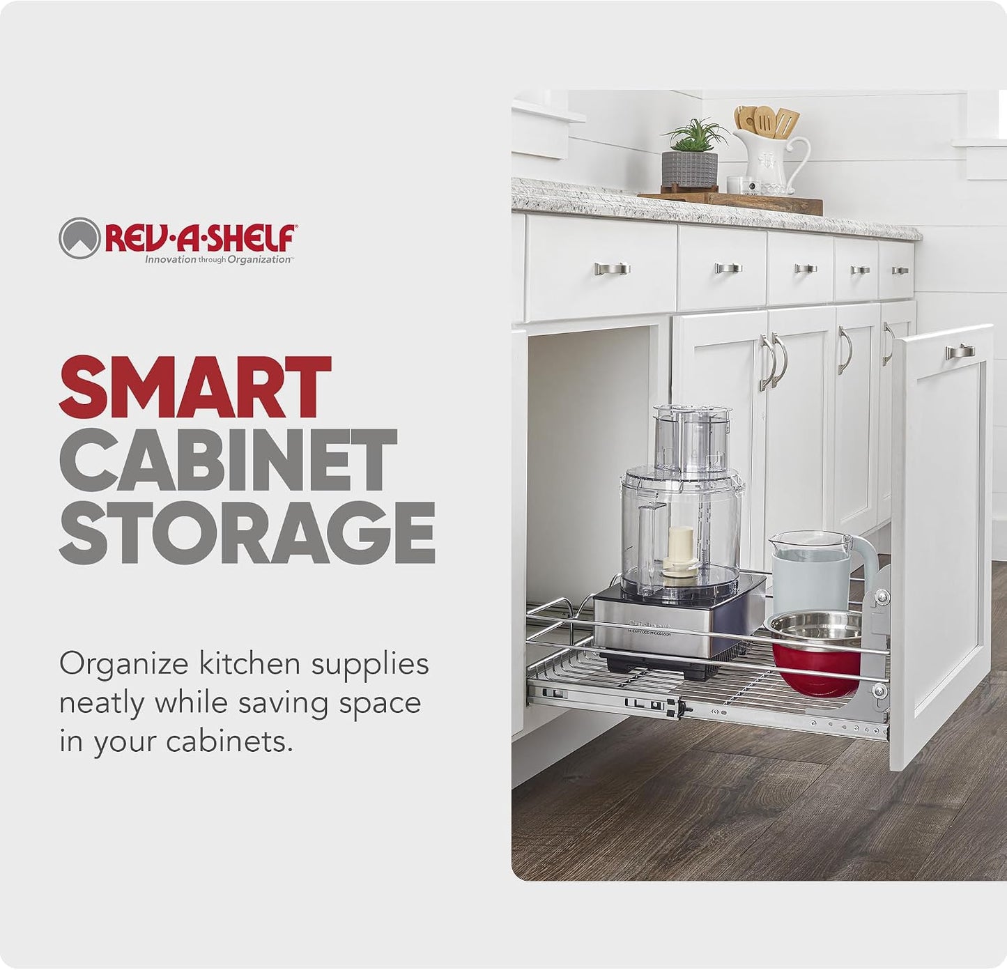 Rev-A-Shelf Pullout Organizer for Cabinets, Min Opening Width of 18" | STwo-Tier Steel Shelf for Kitchen or Vanity Cabinet Organization, Heavy Gauge Wire Slide Out Storage Basket, 5WB2-1822CR-1