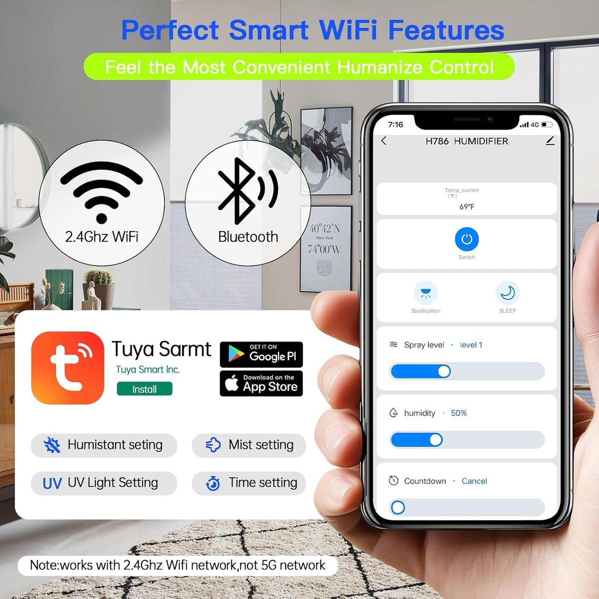 Smart Humidifiers Large Room Bedroom Home,2.11Gal(8L) Quiet Top Fill Cool Mist Humidifier,Smart App & Remote Control, 3 Speed Humidifier with 360°Nozzle,Humidity Setting for Baby Office Plant(White)