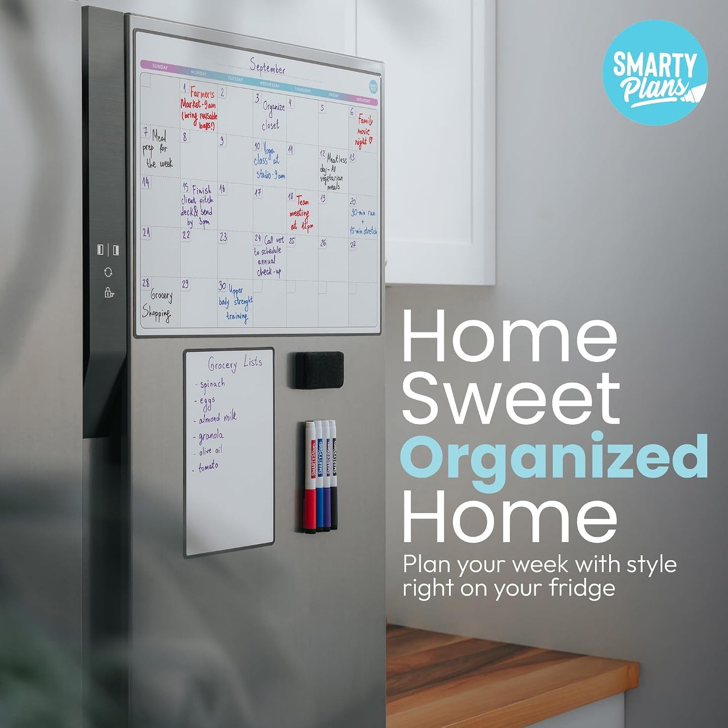 Dry Erase Weekly Extra Thick Magnetic Calendar for Refrigerator: 17x13 Two Week Planner and 6x9 White Board, 4 Fine Tip Markers and Eraser. Stain Resistant. Shipped Flat. (Monthly Planner)