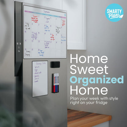 Dry Erase Weekly Extra Thick Magnetic Calendar for Refrigerator: 17x13 Two Week Planner and 6x9 White Board, 4 Fine Tip Markers and Eraser. Stain Resistant. Shipped Flat. (Monthly Planner)
