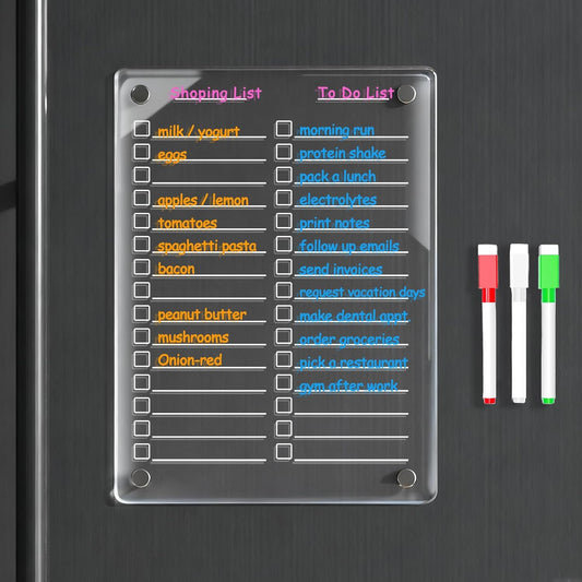 Magnetic Dry Erase to Do List Board for Fridge, 12 X 8 inch Acrylic Shopping List Whiteboard with 3 Markers