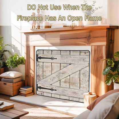 Magnetic Fireplace Cover Barn Gate Fireplace Screen Decorative Farmhouse Wood Grain Walls Door Insulation Fireplace Blocker Save Energy Fireplace Draft Stopper Covers for Living Room 36x30 Inch