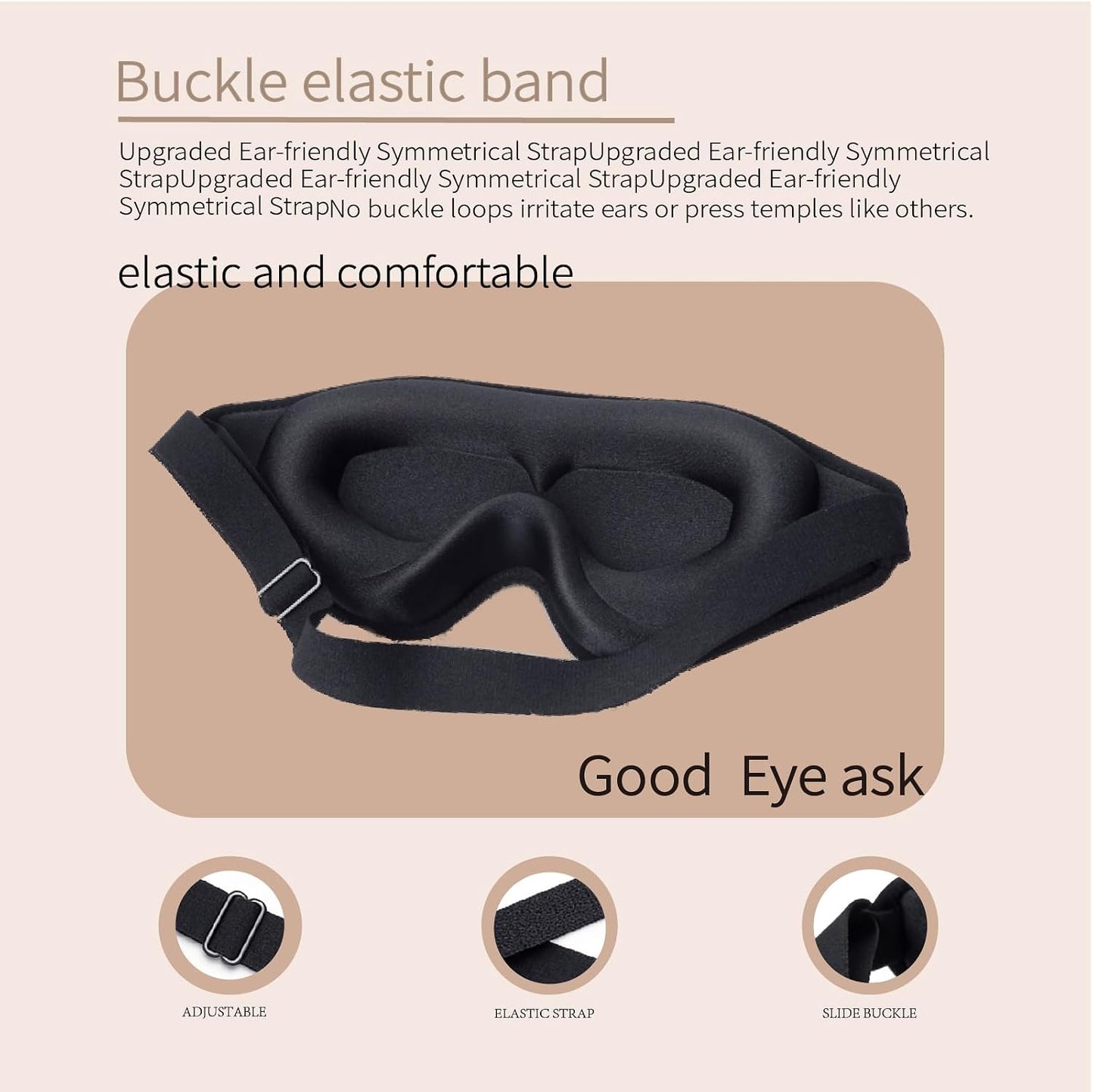 3D Sleep Mask for Side Sleepers, Memory Foam Eye Mask for Sleeping, 100% Blackout, Breathable & Lightweight, Adjustable Strap, No Pressure on Eyes, Soft Travel Sleep Mask for Men & Women Black