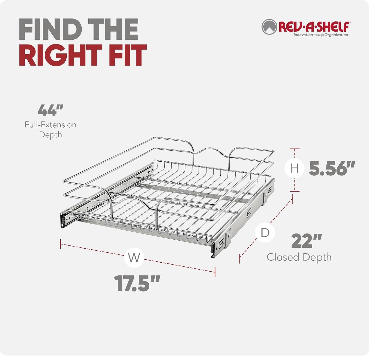Rev-A-Shelf Pullout Organizer for Cabinets, Min Opening Width of 18" | STwo-Tier Steel Shelf for Kitchen or Vanity Cabinet Organization, Heavy Gauge Wire Slide Out Storage Basket, 5WB2-1822CR-1