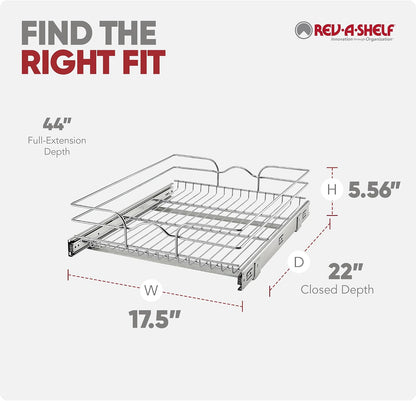 Rev-A-Shelf Pullout Organizer for Cabinets, Min Opening Width of 18" | STwo-Tier Steel Shelf for Kitchen or Vanity Cabinet Organization, Heavy Gauge Wire Slide Out Storage Basket, 5WB2-1822CR-1