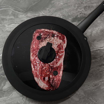Vented Tempered Glass Universal Lid for Pot Pan Skillet with Heat Resistant Silicone Rim Microwave Splatter Lid Cover Microwave Safe Fit 11.5" 12" 12.5" Cookware, Dishwasher Safe Black