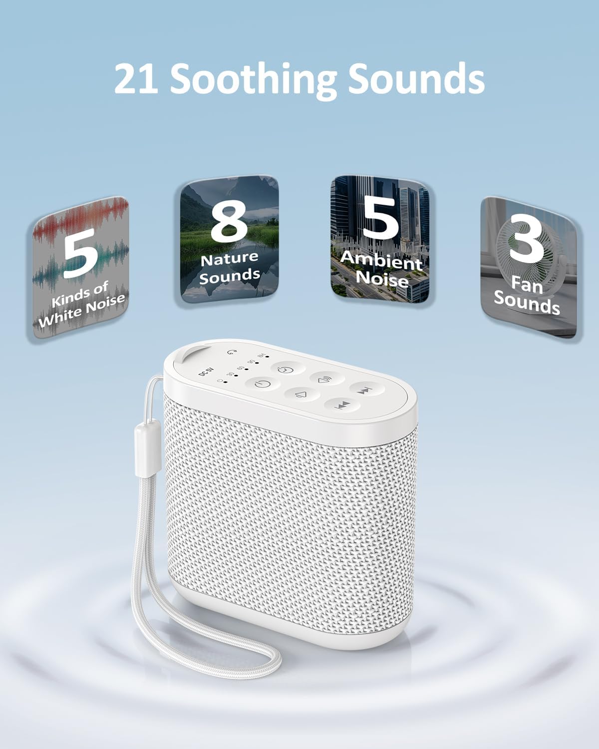 Portable Travel Sound Machine White Noise Machine for Sleeping : Super Long-Lasting & Rechargeable Battery, Headphone Jack, 21 Sounds, Noise Canceling for Office Privacy, Home, Adults, Baby, Gift