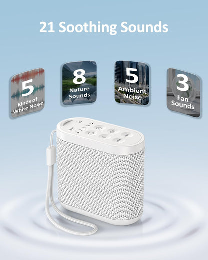 Portable Travel Sound Machine White Noise Machine for Sleeping : Super Long-Lasting & Rechargeable Battery, Headphone Jack, 21 Sounds, Noise Canceling for Office Privacy, Home, Adults, Baby, Gift