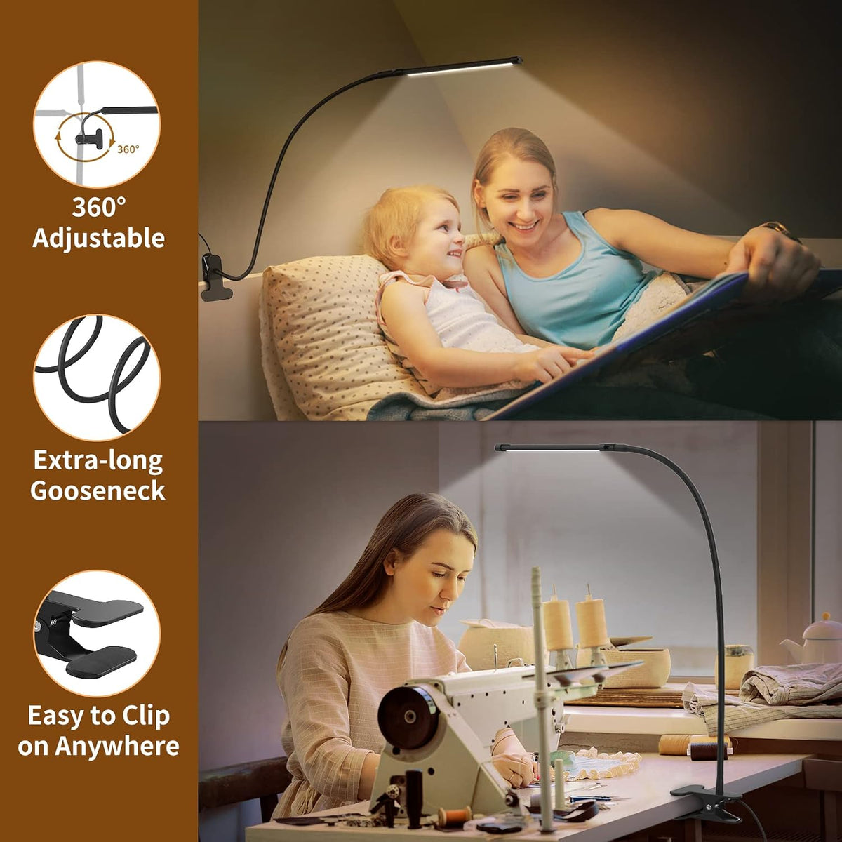 iZELL Book Light, LED Reading Light Clip On [3 Color Modes & 10 Brightness Levels] Flexible Gooseneck Book Lamp for Kids Reading in Bed at Night, Clip to Bedside Table, Headboard or Dorm