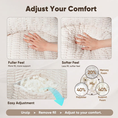 21" Higher Large Reading Pillow for Bed Adult, Back Pillow for Bed Sitting Up with Memory Foam Back Support with Arms Rest for Couch Chair Gray