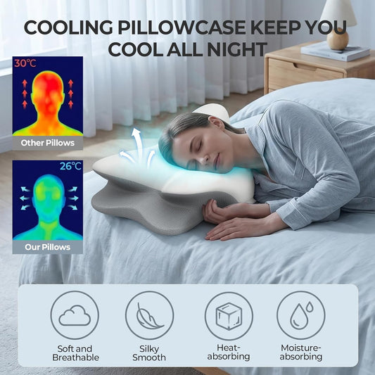 Cervical Neck Pillow for Pain Relief - Ergonomic Memory Foam Pillows | Contour Side Sleeper Pillow for Neck Support, Orthopedic Pillow for Sleeping, Bed Pillow for Sleepers, Grey
