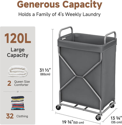 StorageWorks 2 Section Laundry Sorter with Wheels, 160L Beige Hamper Basket | Beige Divided Hamper, Rolling Organizer for Bedroom, Bathroom, College, Apartment