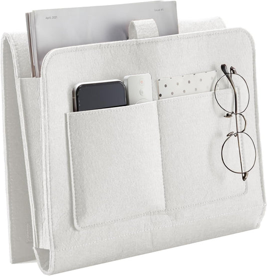 YOUDENOVA Bedside Caddy, Bedside Organizer for Dorm Room, Bunk Bed, Grey | Soft Felt Fabric Bed Caddy, Bedside Pocket, Remote Control Holder for Bedroom, Dorm, Bunk Bed & Sofa, Books, Phones & Glasses