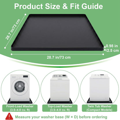 28.7” x 28.7” Washing Machine Drain Pan, Silicone Washer Pan, Black | 2cm Raised Waterproof Edge, Washer and Dryer Mat for Floor Protection, Fits Compact Washers Up to 4.0 Cu.Ft.