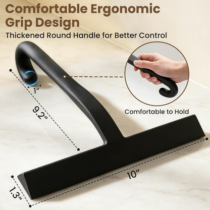 10 Inch Silicone Shower Squeegee for Glass Doors, Streak-Free, Black | No-Squeak Silicone Blade, Ergonomic Round Grip and Built-In Hook for Quick Daily Cleaning of Shower Glass, Tile and Windows