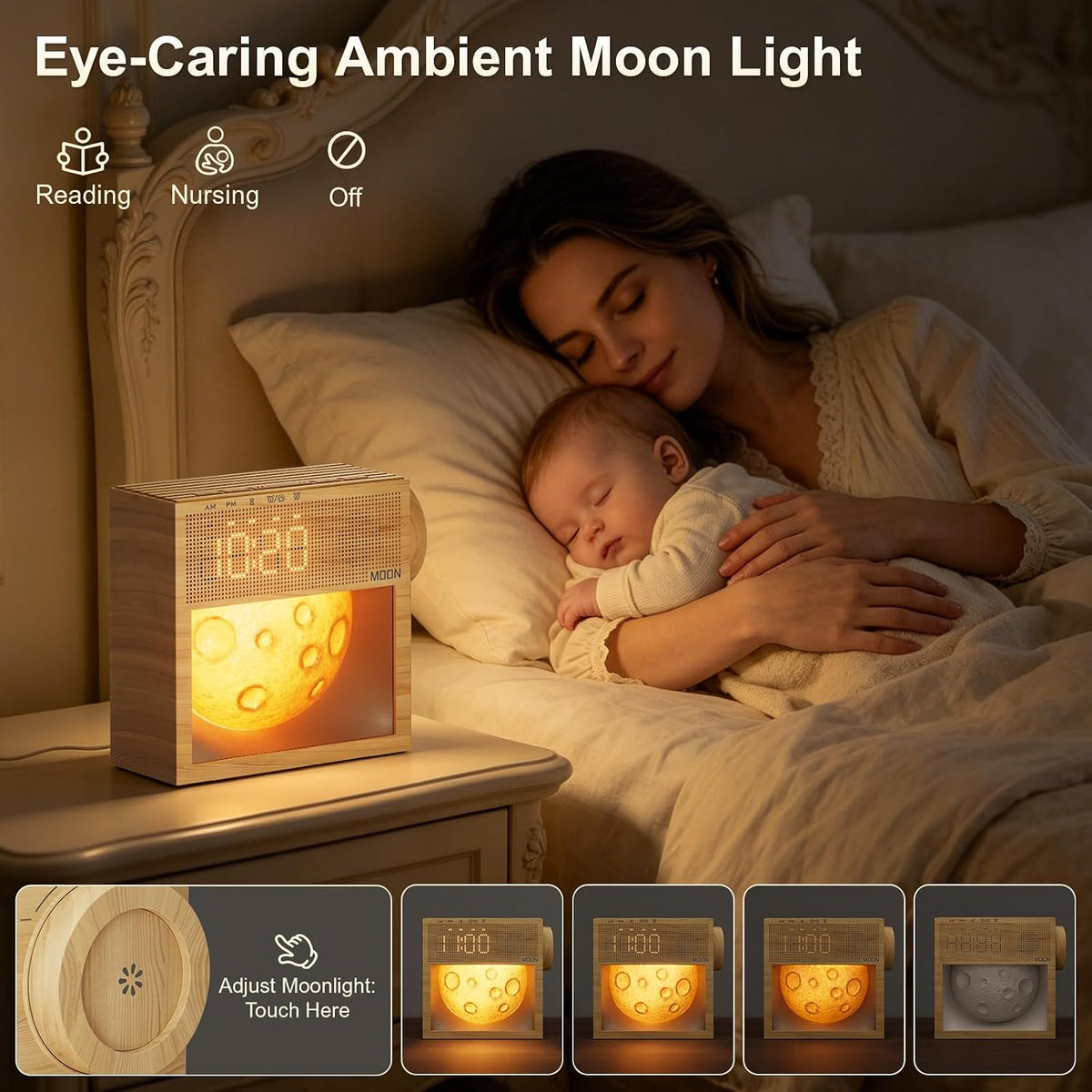 Sunrise Alarm Clock, White Noise Sound Machine, Bedroom Dimmable Moon Lamp