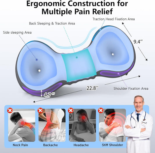Cervical Neck Roll Pillow, Say Goodbye to Neck Pain, Travel Neck Support Pillow for Side Sleepers, Ergonomic Memory Foam Camping Pillow, Cervical Traction Device with Storage Bag