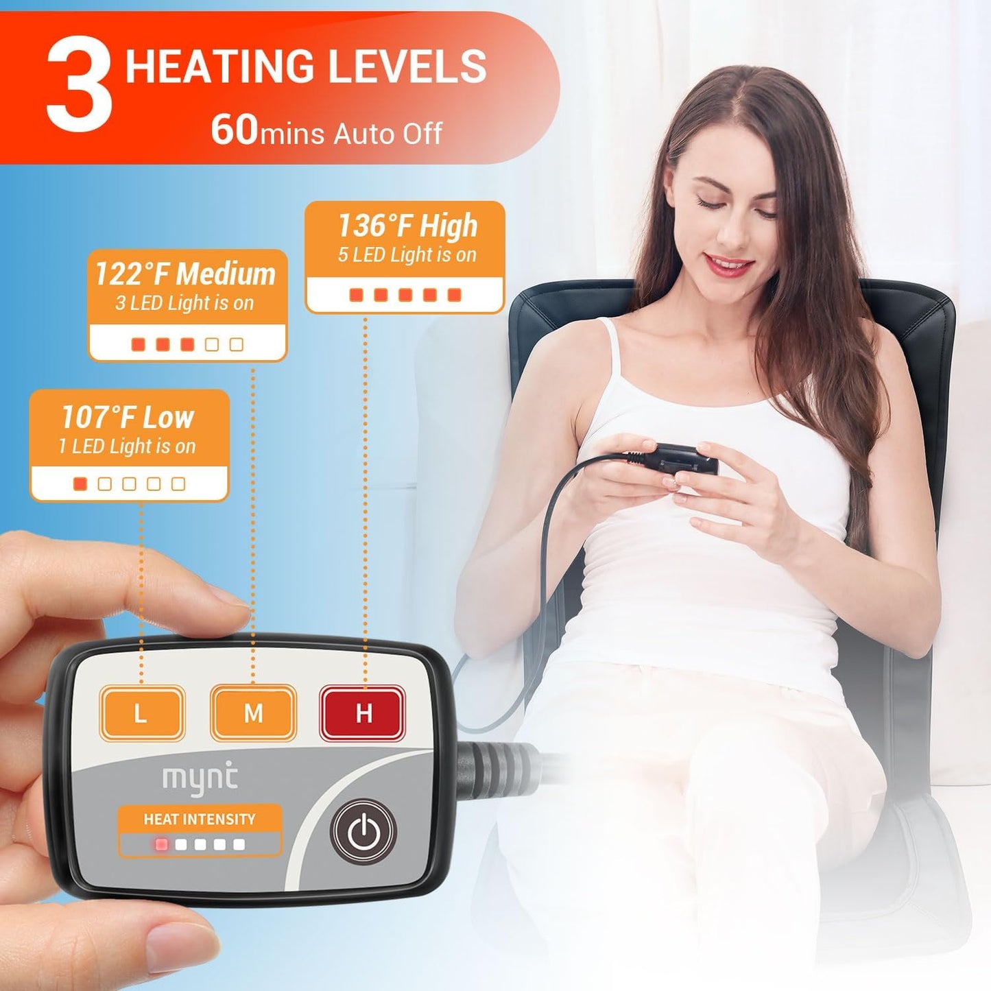 Longer Heated Seat Cover, Heating Pad for Chairs | Home/Office Seat Cushion with Fast Heat to Promote Blood Circulation & Relieve Fatigue, A Warm Gift, Black