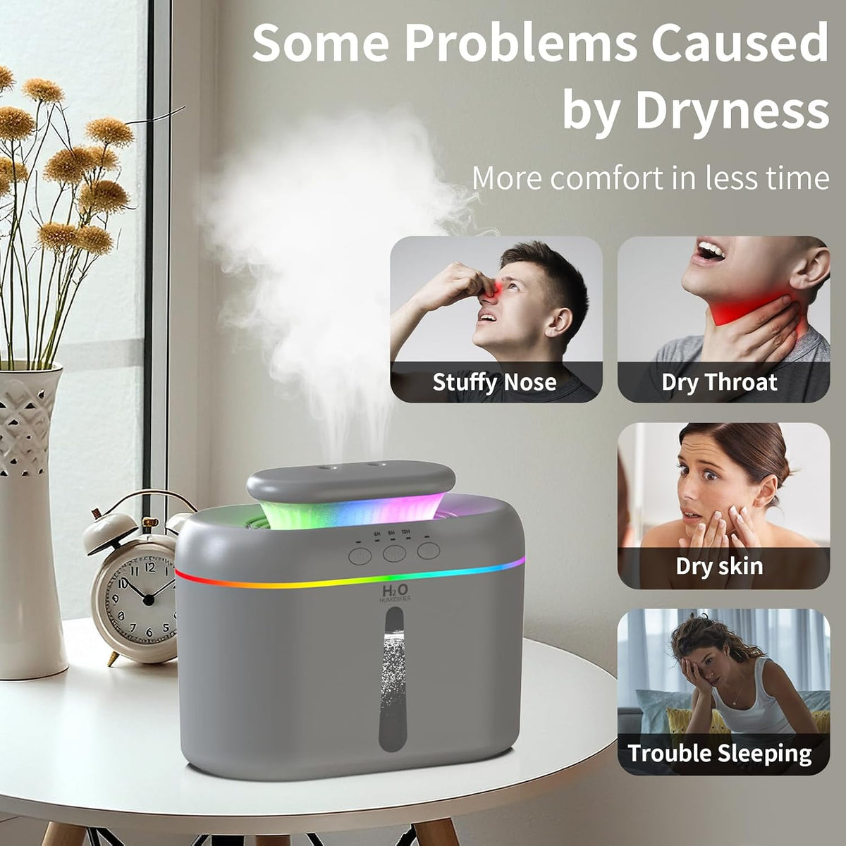 LISACOOL 2L humidifiers Ultra Quiet Supersized Cool Mist Air for Bedroom