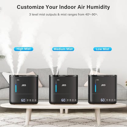 JRD Humidifiers for Bedroom, Ultrasonic Humidifier 4L for Large Room, Cool Mist Top-Fill, 40H Run, 12H Timer, 360° Nozzle, Aroma Diffuser, 7-Color Night Light for Home, Office, Baby, Pets, Plants
