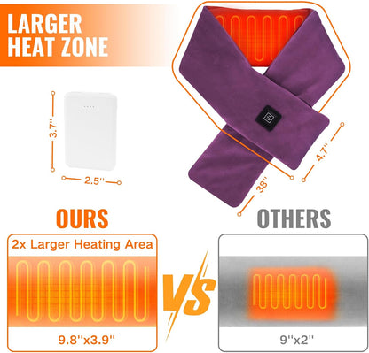 Girasol Heated Neck Wrap Heated Scarf for Neck Pain Relief, Neck Heating Pad with 5000mAh Power Bank, Cordless Thermal Neck Brace Electric Heated Neck Warmer with 3 Heating Levels (Purple)