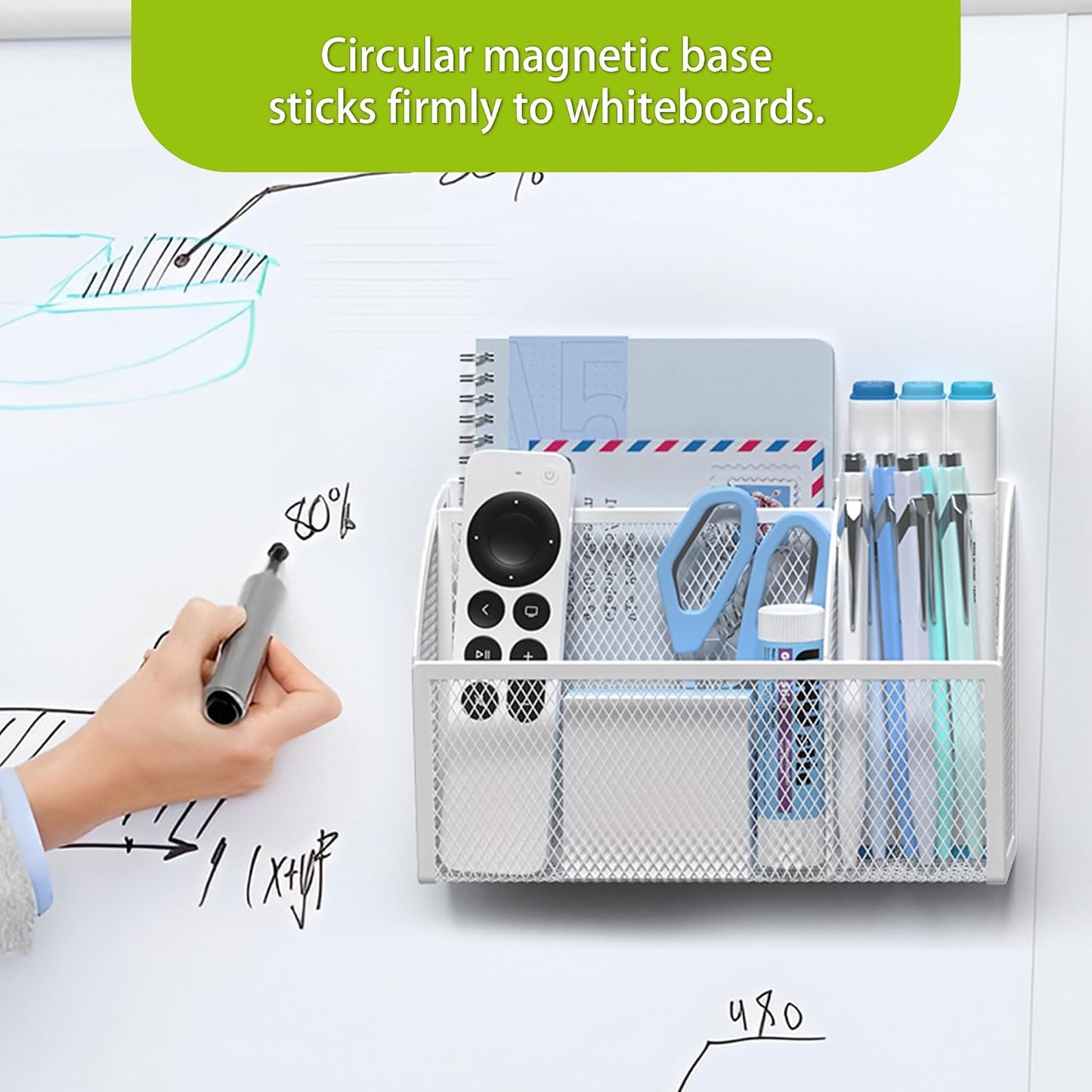 YINGHUA 3 Compartment Magnetic Metal Mesh Pen Holder, Black Desk Caddy | Perfect magnetic organizer for locker, whiteboard, refrigerator, or office. Easily holds pens and accessories