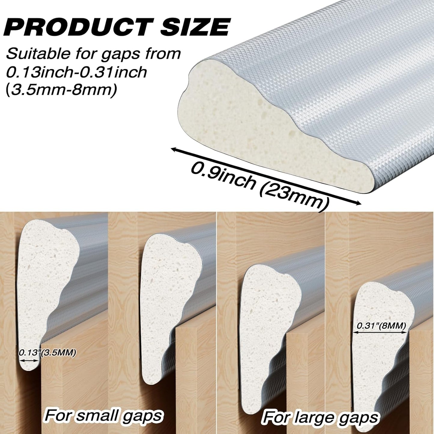196" White Wedge Weather Stripping Door Seal, Foam Door Gap Seal | Noise & Draft Blocking, Windows & Doors Winter Insulation, Door Frame Soundproofing, Self Adhesive Weatherstrip Tape