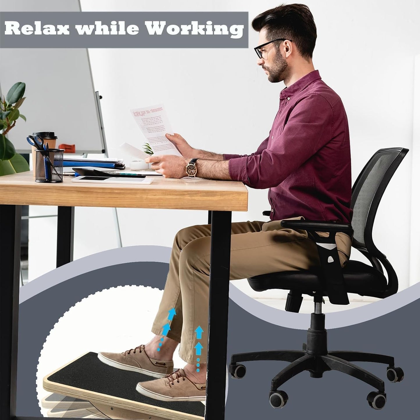 Balance Board Wooden Wobble Board for Adults Anti-Slip Board for Physical Therapy & Core Strength, Ideal Balance Board for Standing Desk with Ankle Support