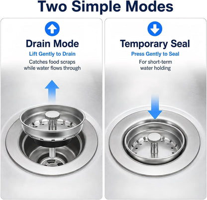 Kingrol 4 Pack Kitchen Sink Strainer Baskets with Removable Rubber Stoppers, Stainless Steel Replacement for Select 3.5" Basket Strainer Drains, Easy Clean, Rust Resistant