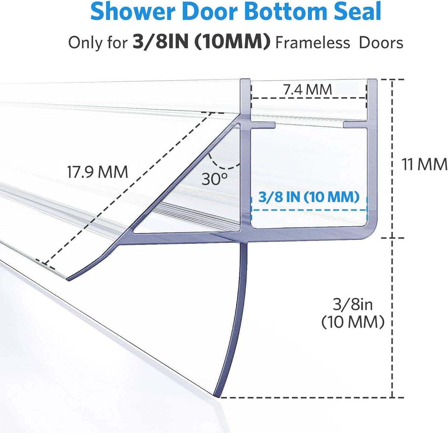 Delamu 3-Pack Shower Door Bottom Seal, 3/8''× 39'' Shower Door Sweep Strip | Shower Seal Strip for 3/8'' (10mm) Doors, Frameless Glass Shower Door Seal Strip Stop Shower Leaks and Create a Water Barrier