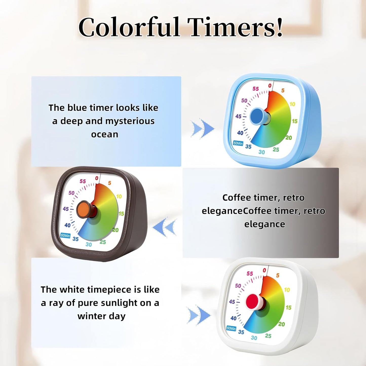 Visual Timer for Kids, 60 Minutes Countdown Timer for Kitchen, Office, Classroom, Home, Study, Task Reminder, No Ticking Time Timer, Time Manager (White)