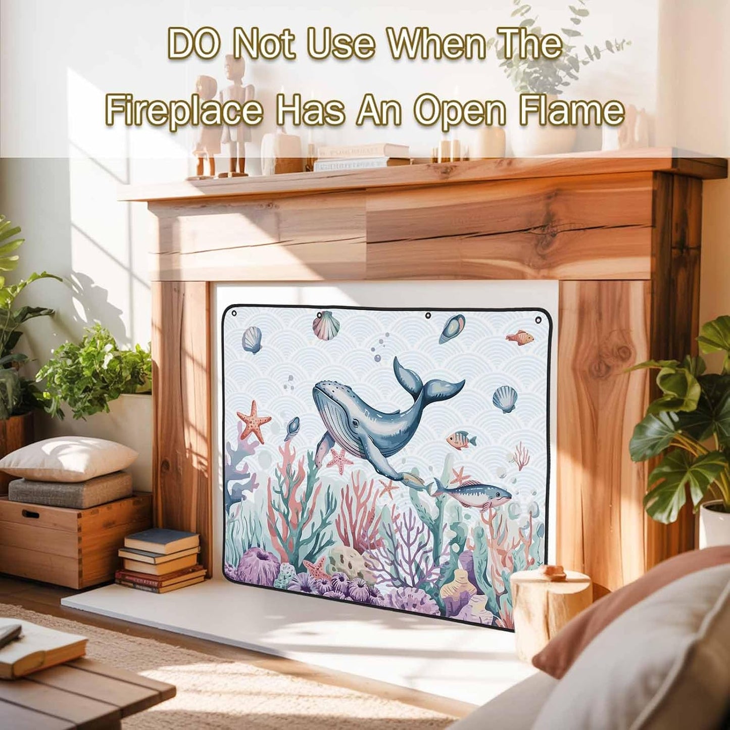 Magnetic Fireplace Cover Turtle Coral Starfish Fireplace Screen Decorative Shell Ocean Marine Life Insulation Fireplace Blocker Save Energy Fireplace Draft Stopper Covers for Living Room 39x32 Inch