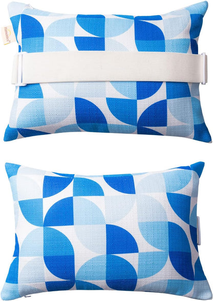 Outdoor Neck Pillow for Recliner,Patio Chaise Lounge Waterproof Headrest Pillow with Adjustable Elastic Stripe,Small Pillows Attachment for Office Chair,Car Seat Head or Lumbar, Navy Blue 2Pack