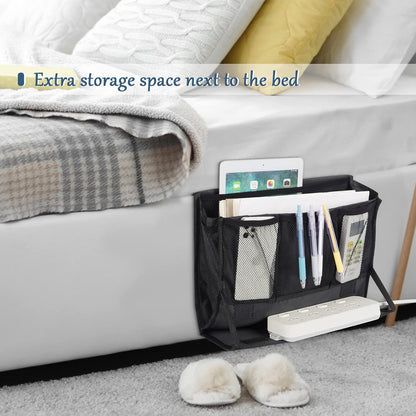 Bedside Caddy Organizer for Dorm Bed Rails with 7 Pockets, Gray | Bed Pockets Bedside Storage with Power Strip Holder & 2 Adjustable Straps for Home, College, Dorm, Hospital Bedside Organizer